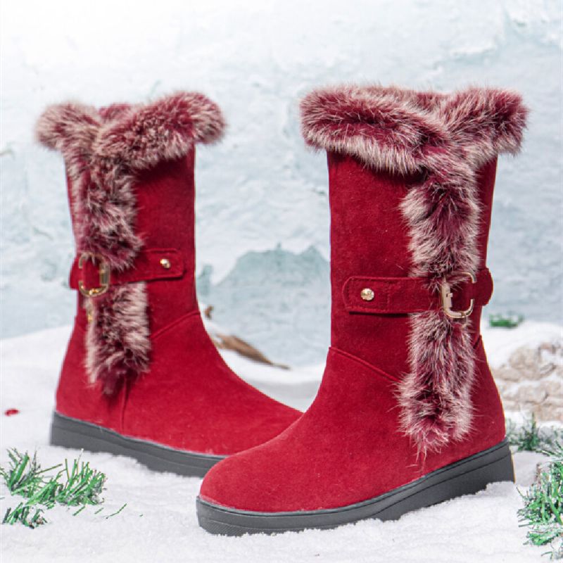 Plus Size Damen Winter Plüschfutter Schnallendekor Schneestiefel Mit Erhöhtem Absatz