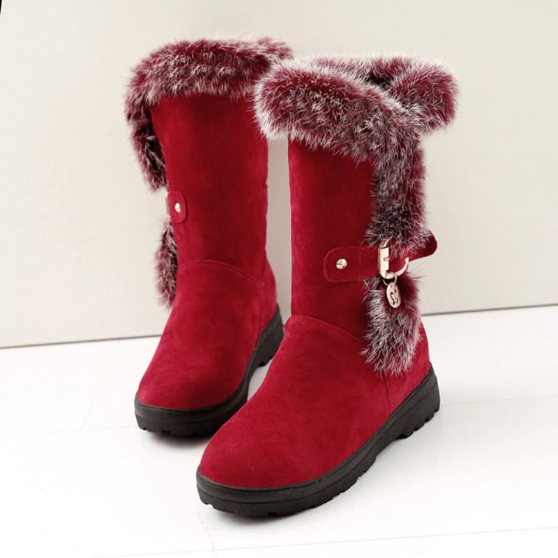 Plus Size Damen Winter Plüschfutter Schnallendekor Schneestiefel Mit Erhöhtem Absatz