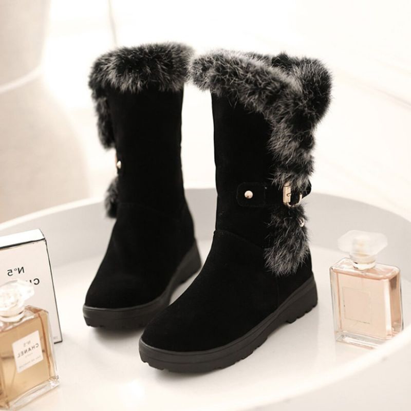 Plus Size Damen Winter Plüschfutter Schnallendekor Schneestiefel Mit Erhöhtem Absatz