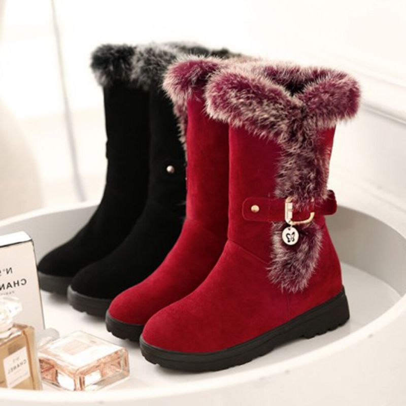 Plus Size Damen Winter Plüschfutter Schnallendekor Schneestiefel Mit Erhöhtem Absatz