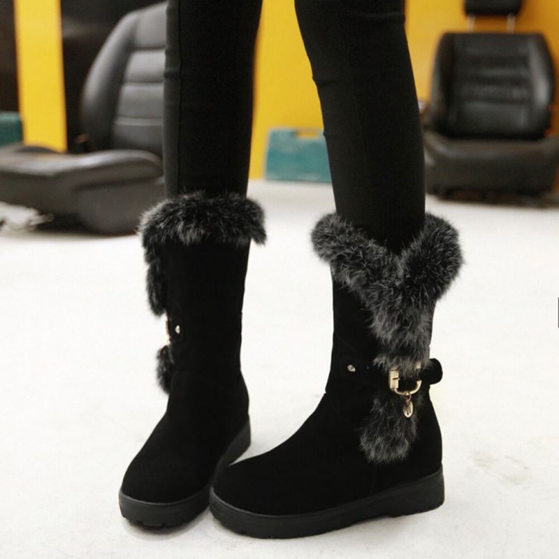 Plus Size Damen Winter Plüschfutter Schnallendekor Schneestiefel Mit Erhöhtem Absatz