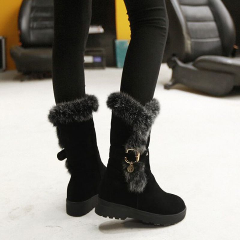 Plus Size Damen Winter Plüschfutter Schnallendekor Schneestiefel Mit Erhöhtem Absatz