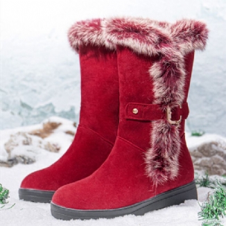 Plus Size Damen Winter Plüschfutter Schnallendekor Schneestiefel Mit Erhöhtem Absatz