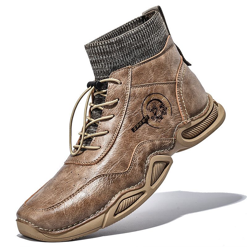 Retro-stiefeletten Aus Weichem Mikrofaserleder Mit Handgenähten Socken Für Herren