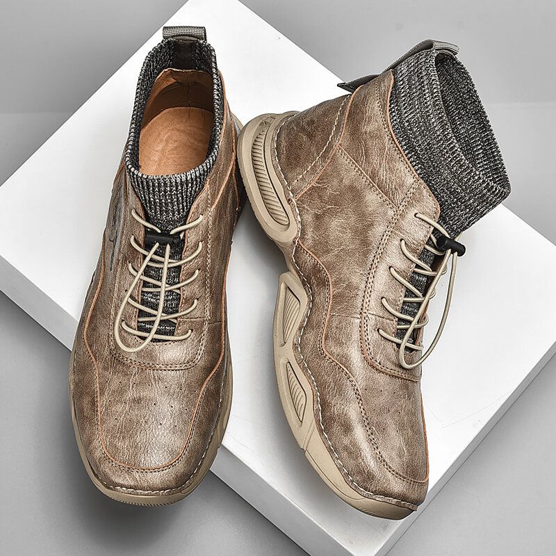 Retro-stiefeletten Aus Weichem Mikrofaserleder Mit Handgenähten Socken Für Herren