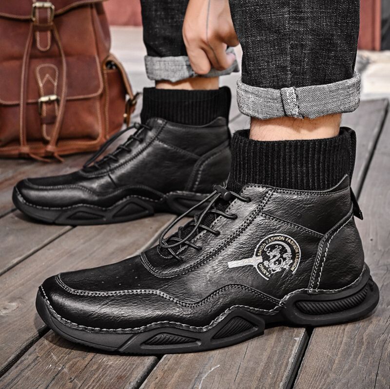 Retro-stiefeletten Aus Weichem Mikrofaserleder Mit Handgenähten Socken Für Herren