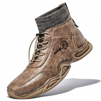 Retro-stiefeletten Aus Weichem Mikrofaserleder Mit Handgenähten Socken Für Herren