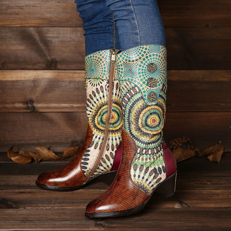 Splicing Tribal Pattern Zipper Western Cowboystiefel Für Damen