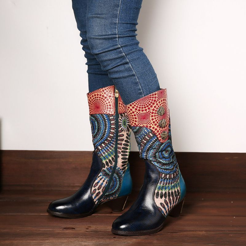 Splicing Tribal Pattern Zipper Western Cowboystiefel Für Damen