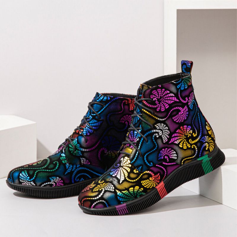 Stylische Bunte Graffiti-kampfstiefel Zum Schnüren Mit Kurzer Wade Für Damen