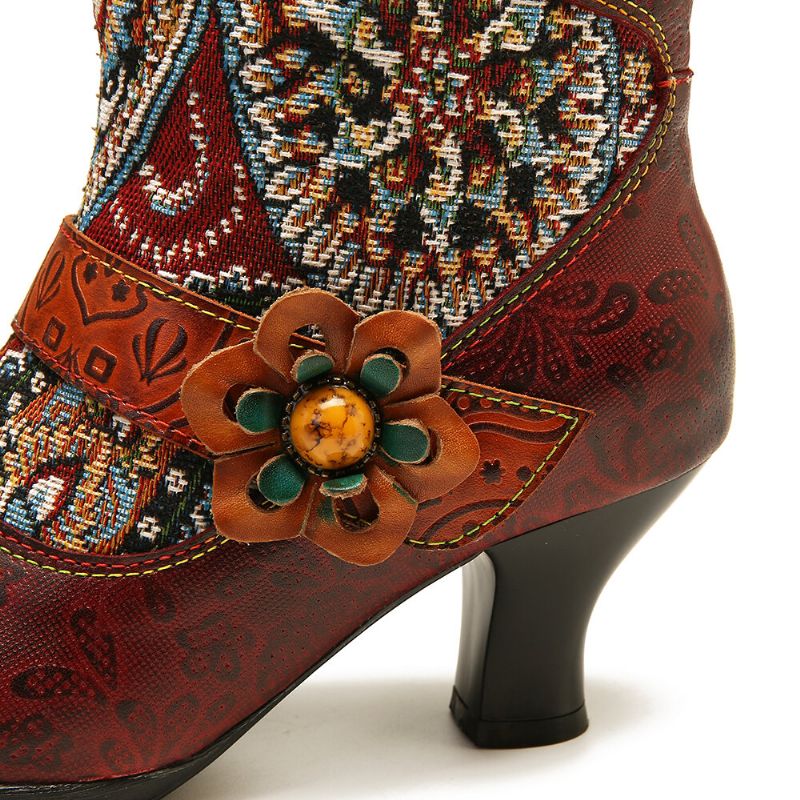 Stylische Tribal-muster-blumen-deko Warm Gefütterte Stiefeletten Mit Klettverschluss Und Reißverschluss