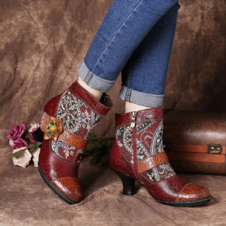 Stylische Tribal-muster-blumen-deko Warm Gefütterte Stiefeletten Mit Klettverschluss Und Reißverschluss