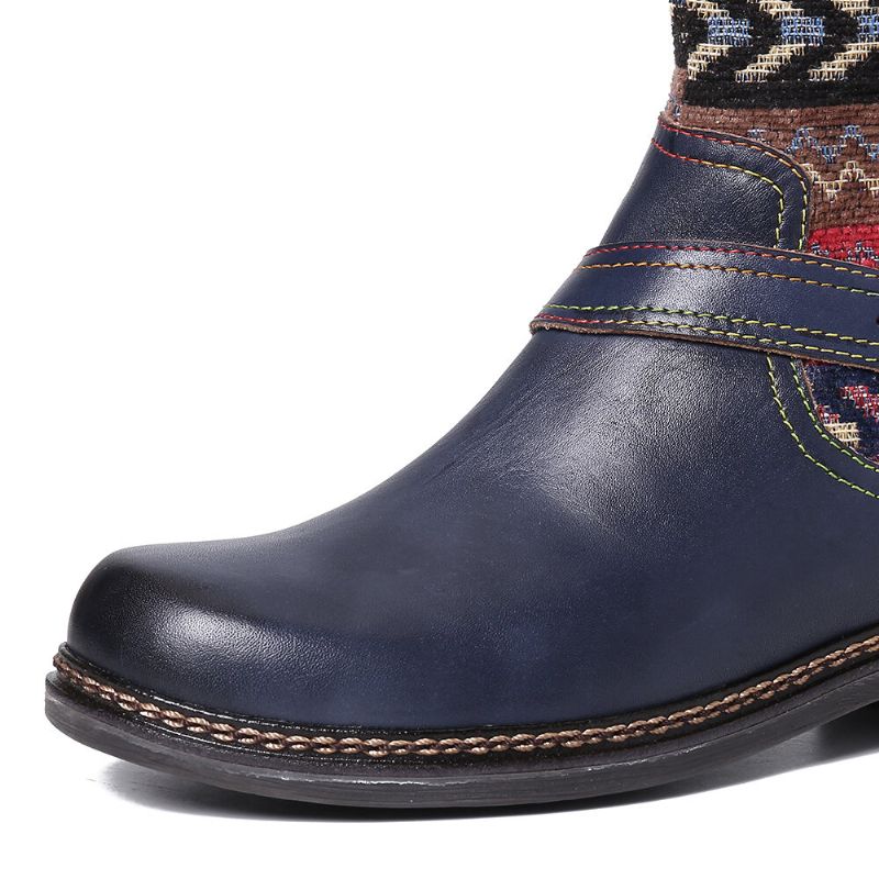 Warm Gefütterte Winterstiefel Geometrisches Muster Verstellbarer Reißverschluss Blockabsatz Stiefeletten