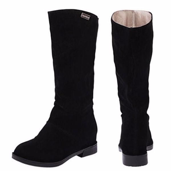 Warme Einfarbige Wildleder-winter-schnee-halbwadenstiefel Für Damen