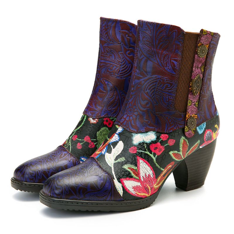 Warme Gefütterte Damen-chelsea-stiefel Mit Blumenmuster Runder Zehenpartie Und Reißverschluss