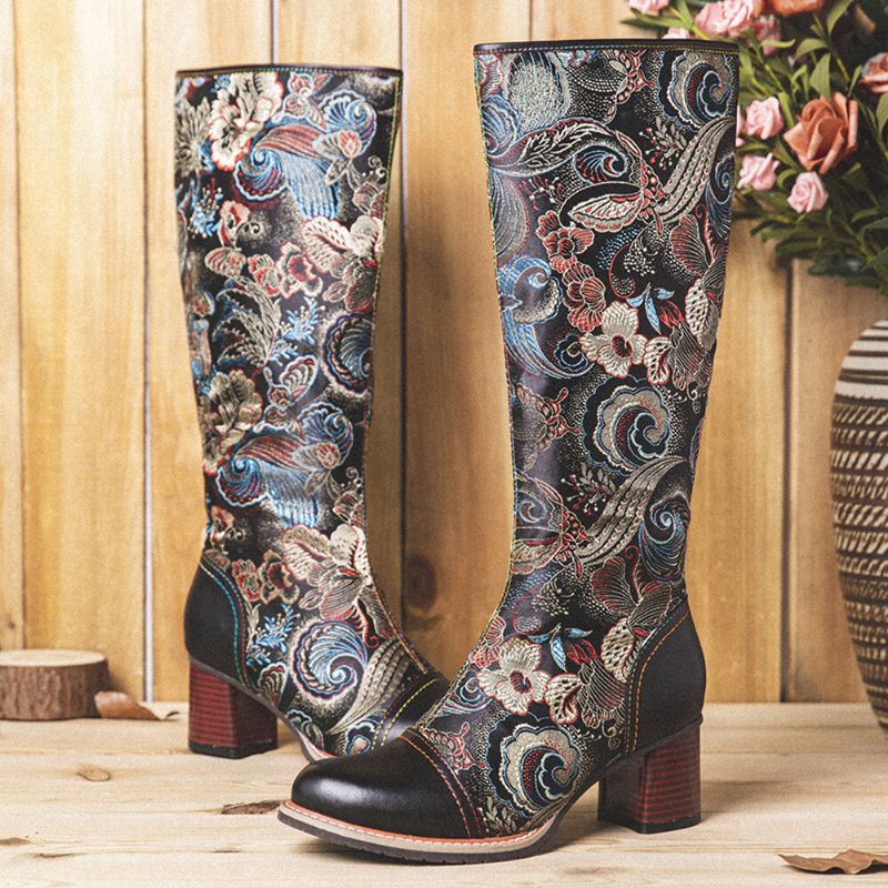 Warme Rutschfeste Casaul-stiefel Aus Rindsleder Mit Blumenmuster