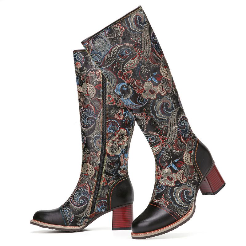 Warme Rutschfeste Casaul-stiefel Aus Rindsleder Mit Blumenmuster