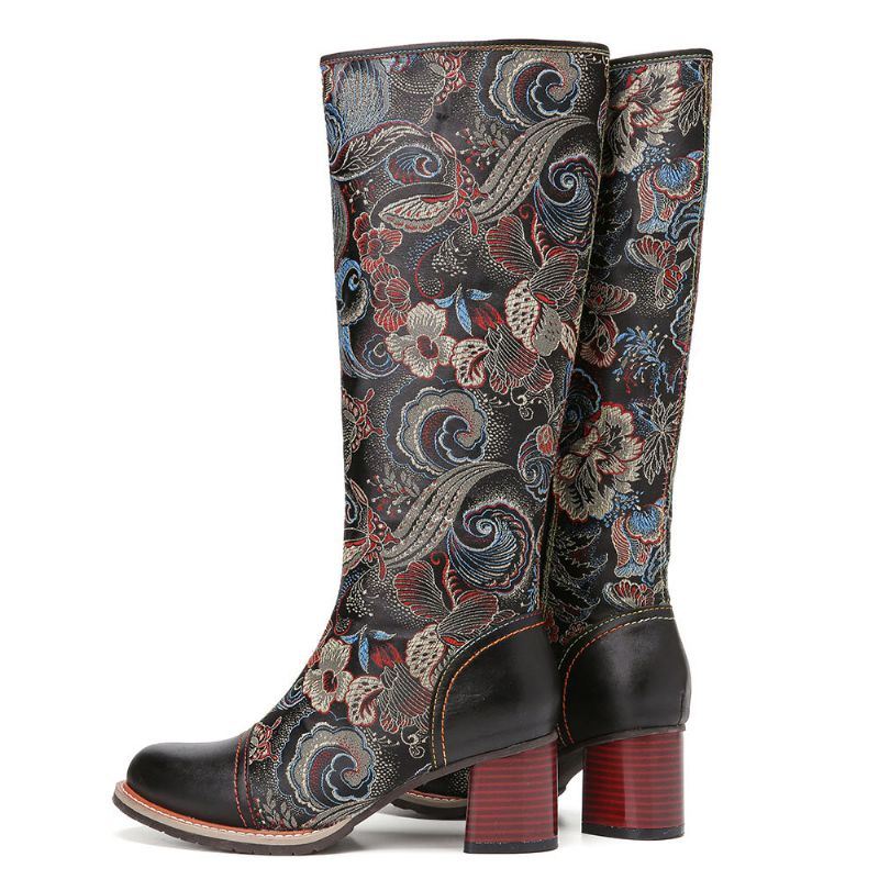 Warme Rutschfeste Casaul-stiefel Aus Rindsleder Mit Blumenmuster