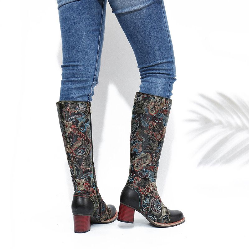 Warme Rutschfeste Casaul-stiefel Aus Rindsleder Mit Blumenmuster