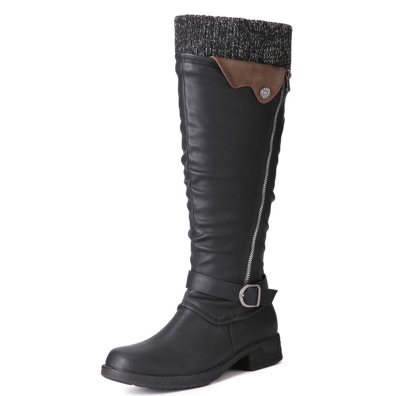 Warme Winterstiefel Aus Wolle Und Leder Für Damen Mit Bündchen Einfarbige Kniehohe Stiefel Mit Schnallengröße Und Reißverschluss