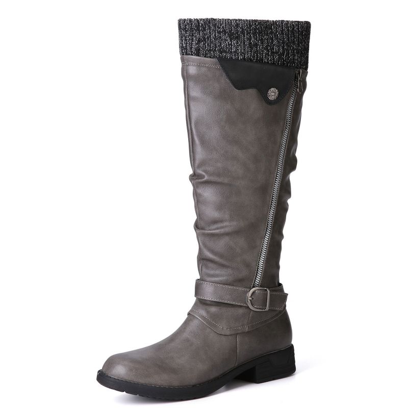 Warme Winterstiefel Aus Wolle Und Leder Für Damen Mit Bündchen Einfarbige Kniehohe Stiefel Mit Schnallengröße Und Reißverschluss