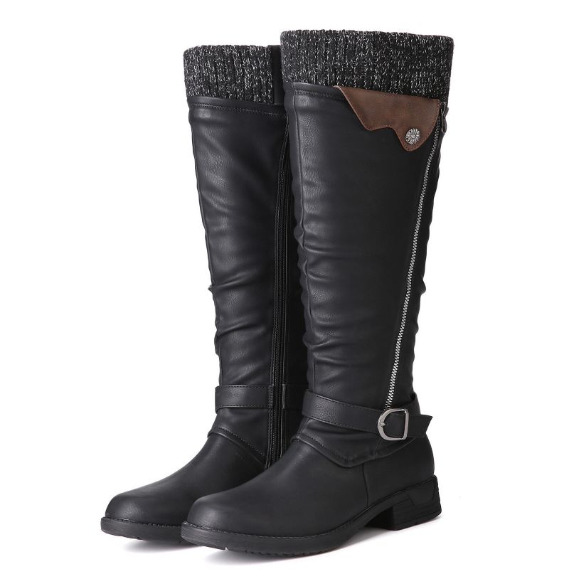 Warme Winterstiefel Aus Wolle Und Leder Für Damen Mit Bündchen Einfarbige Kniehohe Stiefel Mit Schnallengröße Und Reißverschluss