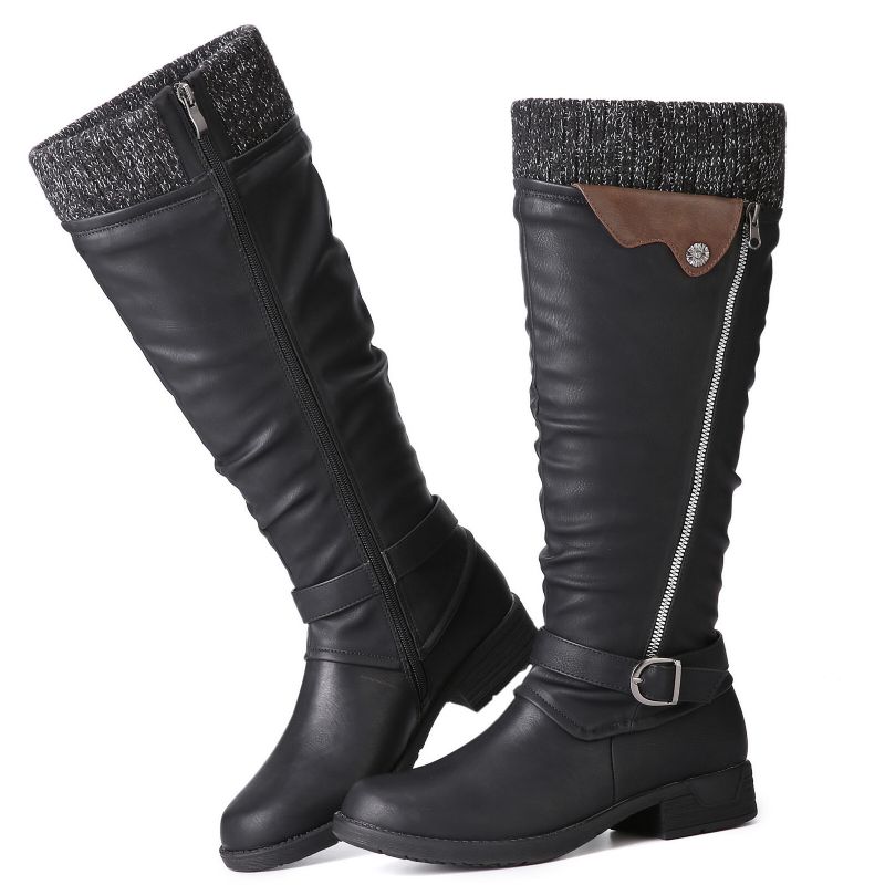 Warme Winterstiefel Aus Wolle Und Leder Für Damen Mit Bündchen Einfarbige Kniehohe Stiefel Mit Schnallengröße Und Reißverschluss