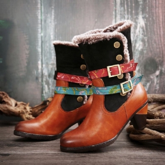 Warmer Kuscheliger Retro-pelz Bunte Schnallenriemen Stilvolle Winter-stiefeletten