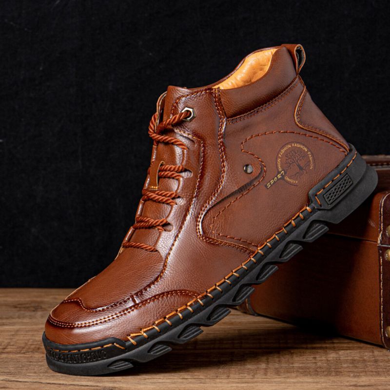 Weiche Lässige Stiefeletten Aus Mikrofaserleder Mit Retro-handnähten Für Herren