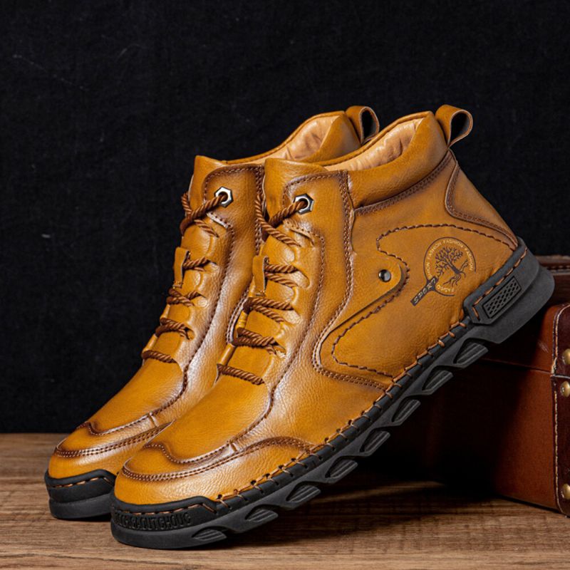 Weiche Lässige Stiefeletten Aus Mikrofaserleder Mit Retro-handnähten Für Herren