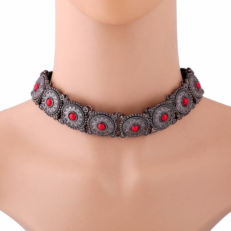 Vintage Geschnitzte Blumen-türkis-choker-halskette