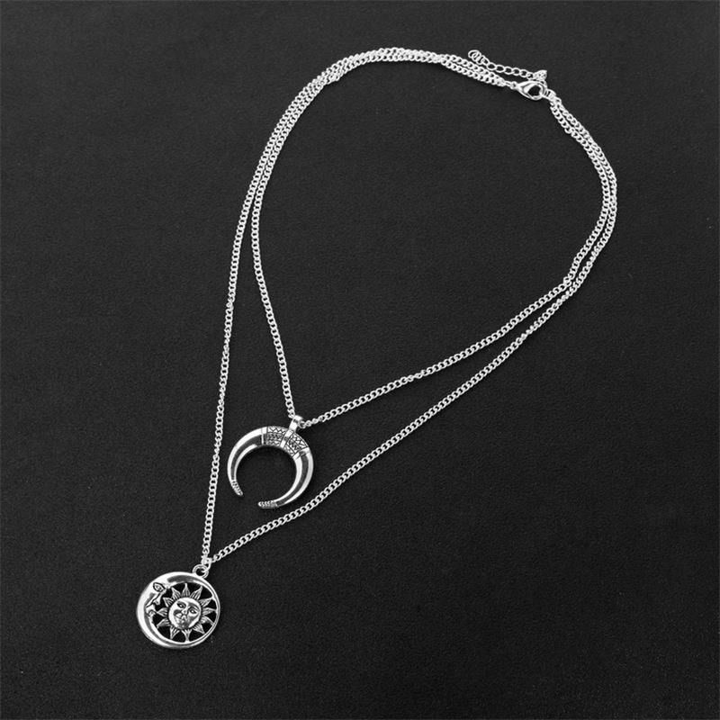 Vintage Sonne Mond Anhänger Halskette Charm Kette Multilayer Halskette Schmuck Für Frauen