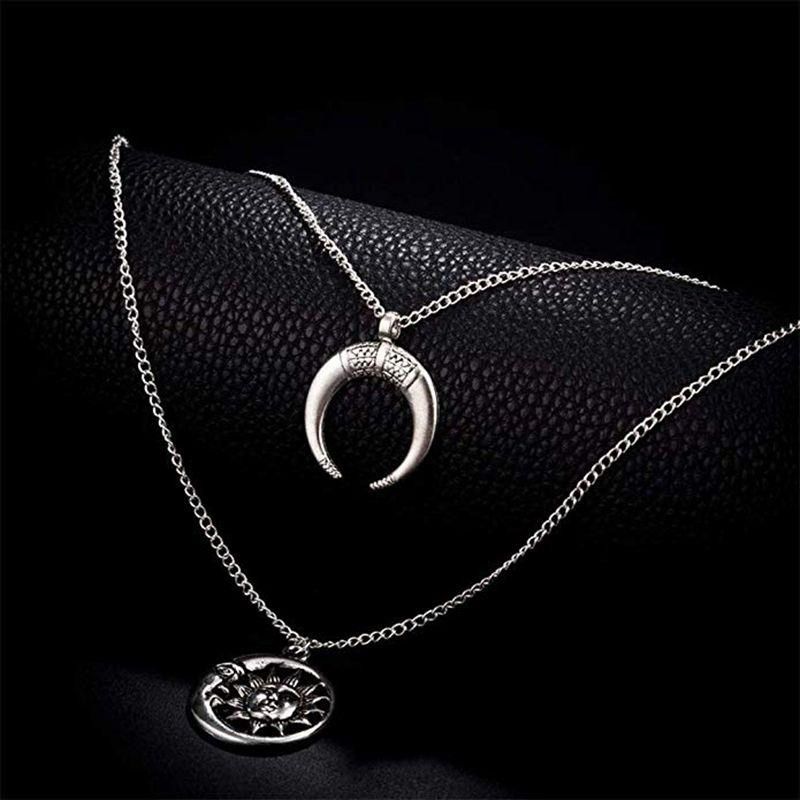 Vintage Sonne Mond Anhänger Halskette Charm Kette Multilayer Halskette Schmuck Für Frauen