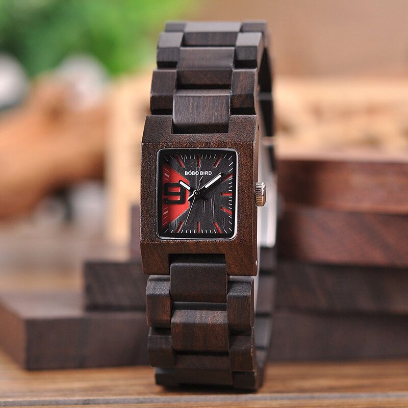 25 mm Kleine Quadratische Zifferblatt Damen Armbanduhr Aus Holz Quarzuhr