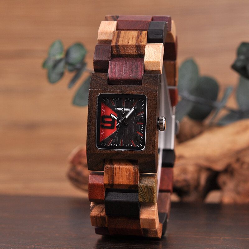 25 mm Kleine Quadratische Zifferblatt Damen Armbanduhr Aus Holz Quarzuhr