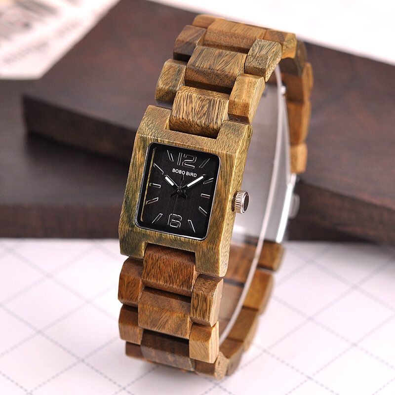 25 mm Kleine Quadratische Zifferblatt Damen Armbanduhr Aus Holz Quarzuhr