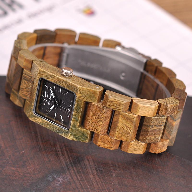 25 mm Kleine Quadratische Zifferblatt Damen Armbanduhr Aus Holz Quarzuhr