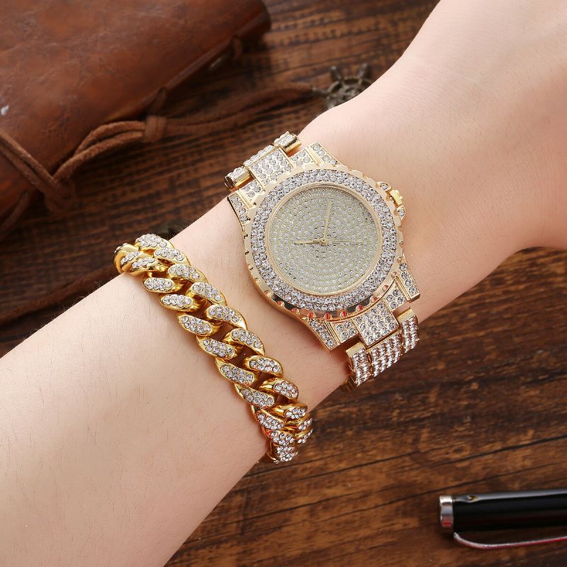 3pcs/set Luxuxart-und Weisemann-uhr-satz Eingelegte Rhinestones-stahlbügel-quarz-uhr-halsketten-armband