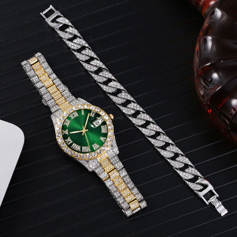 Arbeiten Sie 2 Pc/set Legierungs-diamant-geschäfts-uhr Verziertes Zeiger-quarz-uhr-armband Um