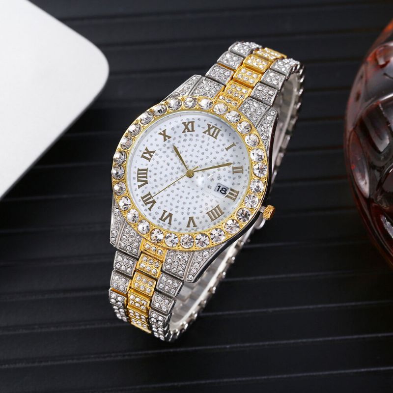 Arbeiten Sie 2 Pc/set Legierungs-diamant-geschäfts-uhr Verziertes Zeiger-quarz-uhr-armband Um