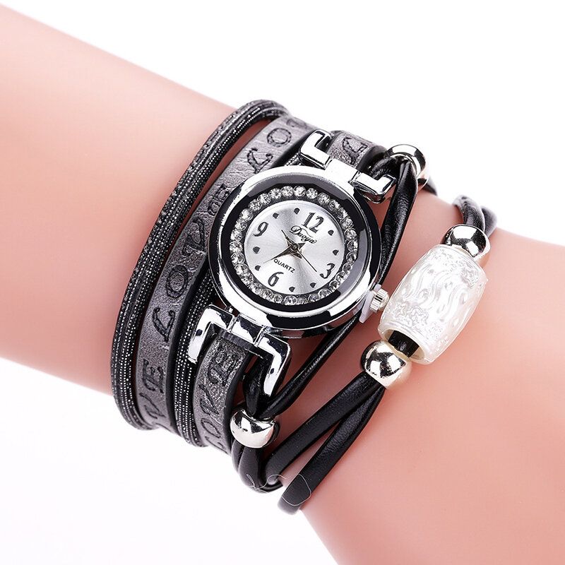 Arbeiten Sie Luxuxrhinestone-pu-leder-frauen-quarz-uhr-armband-uhr Um