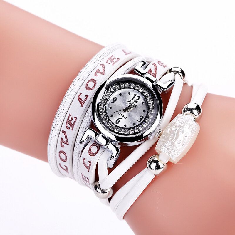 Arbeiten Sie Luxuxrhinestone-pu-leder-frauen-quarz-uhr-armband-uhr Um