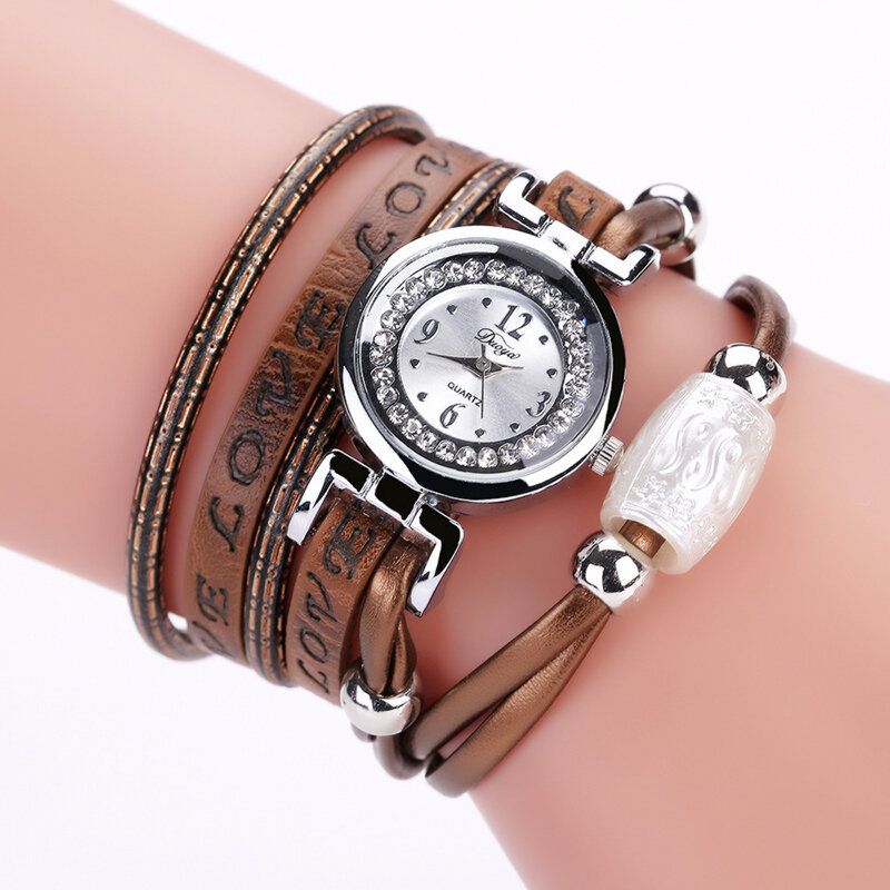 Arbeiten Sie Luxuxrhinestone-pu-leder-frauen-quarz-uhr-armband-uhr Um