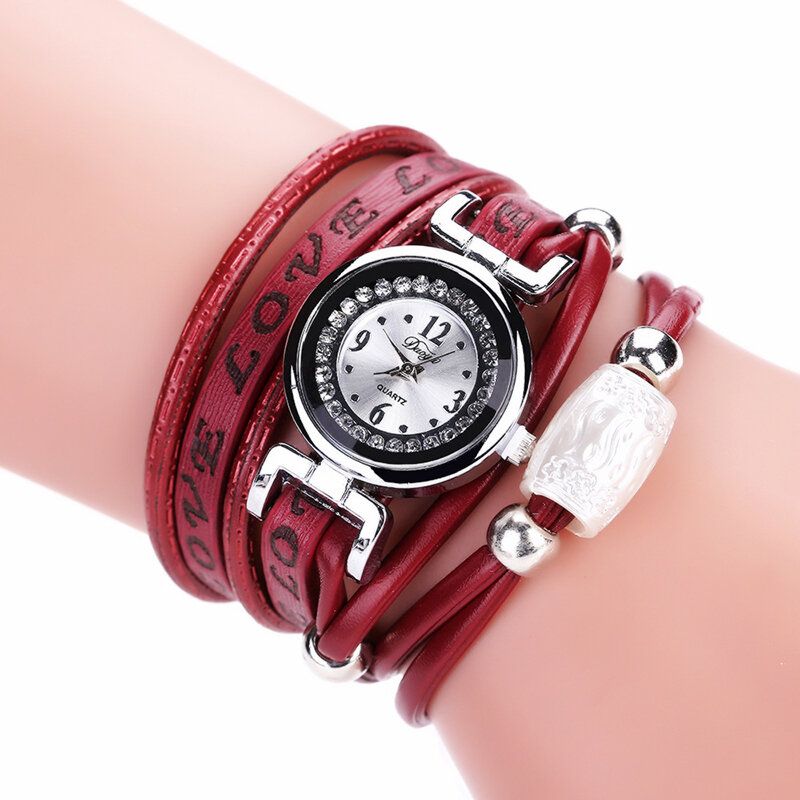 Arbeiten Sie Luxuxrhinestone-pu-leder-frauen-quarz-uhr-armband-uhr Um