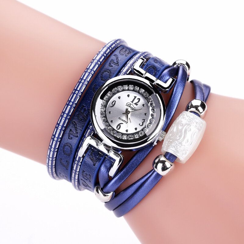 Arbeiten Sie Luxuxrhinestone-pu-leder-frauen-quarz-uhr-armband-uhr Um