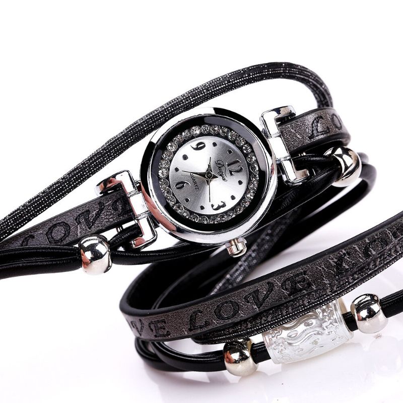 Arbeiten Sie Luxuxrhinestone-pu-leder-frauen-quarz-uhr-armband-uhr Um