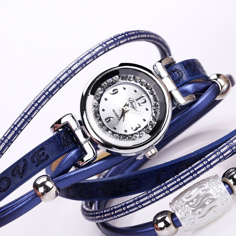 Arbeiten Sie Luxuxrhinestone-pu-leder-frauen-quarz-uhr-armband-uhr Um