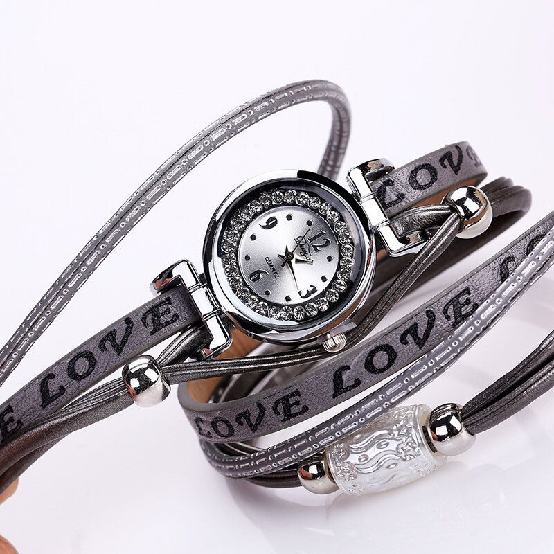 Arbeiten Sie Luxuxrhinestone-pu-leder-frauen-quarz-uhr-armband-uhr Um