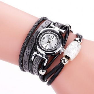 Arbeiten Sie Luxuxrhinestone-pu-leder-frauen-quarz-uhr-armband-uhr Um