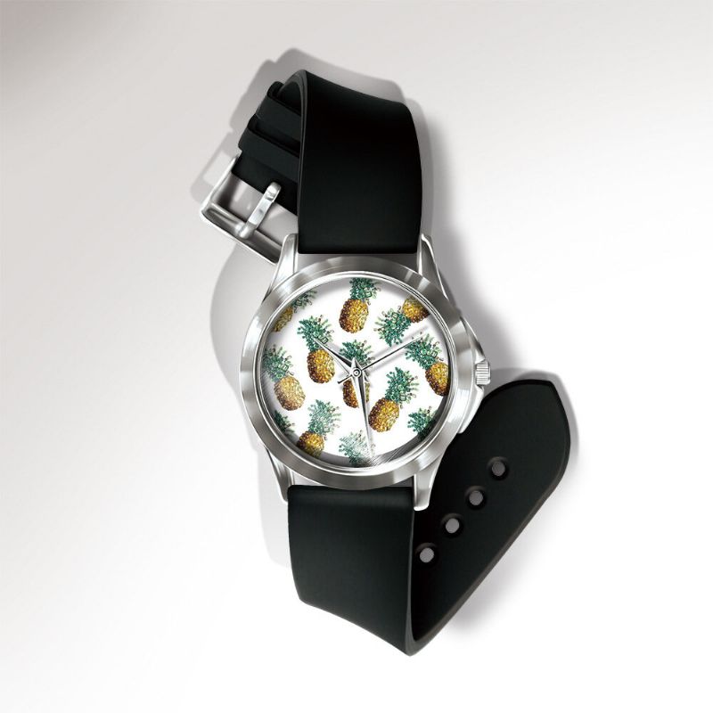 Art-und Weiseananas-druck-uhr-sommer-frucht-legierungs-pvc-zufällige Dame-quarz-uhr